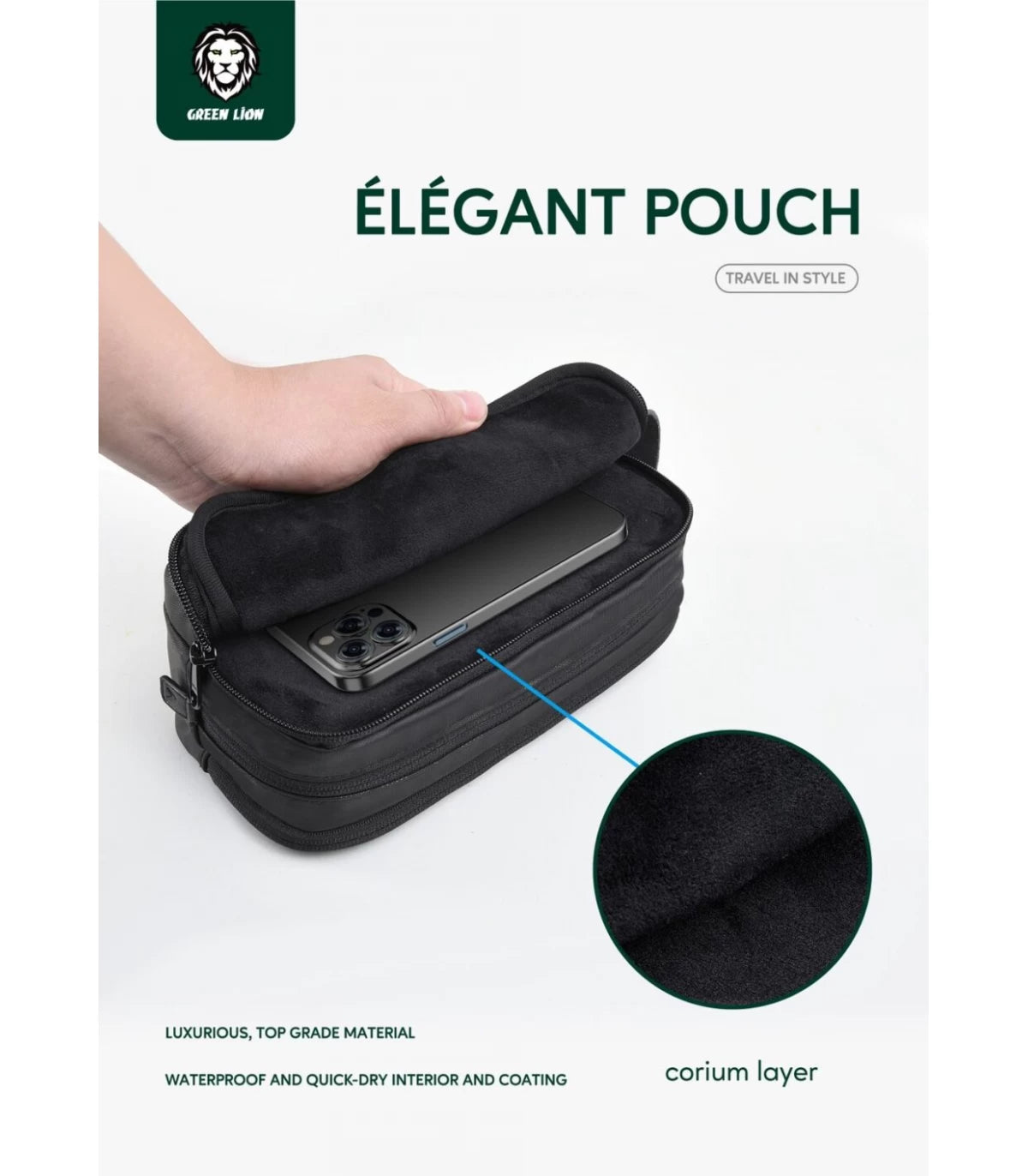 Green Lion Elegant Pouch – Waterproof & Large Organizer