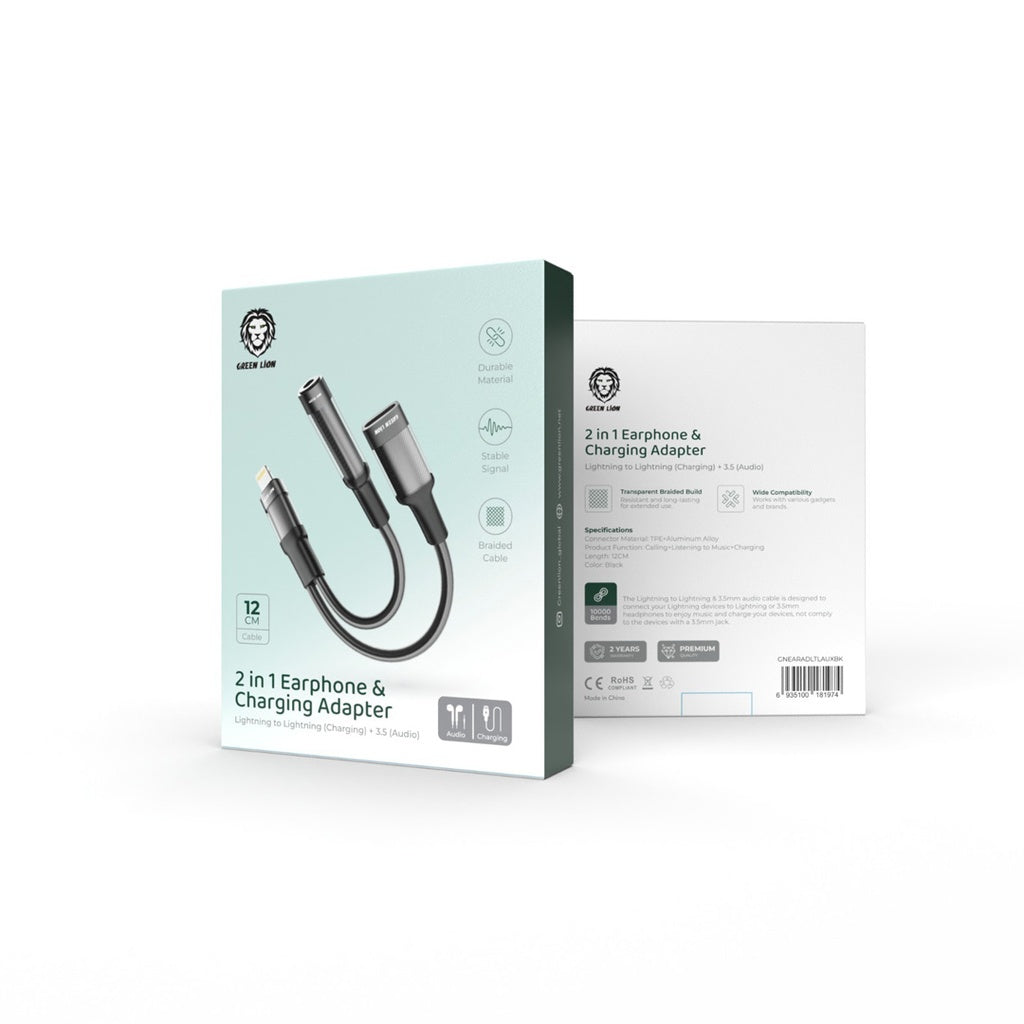 Green Lion 2in1 Lightning Audio & Charge Adapter - 12CM