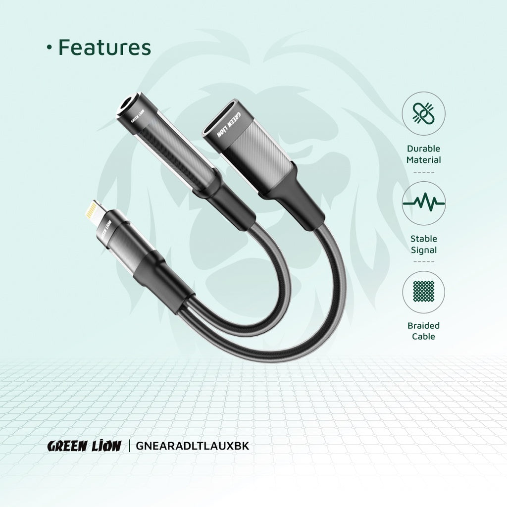 Green Lion 2in1 Lightning Audio & Charge Adapter - 12CM