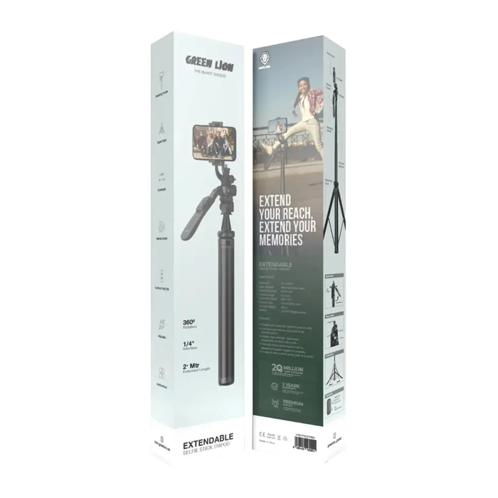 Green Lion 2M Extendable Tripod Selfie Stick – Black