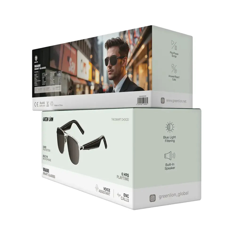 Green Lion Miami Smart Glasses - Sleek Black Design