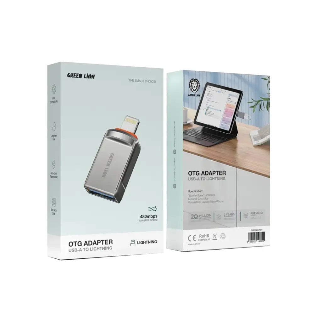 محول Green Lion OTG USB-A إلى Type-C/Lightning - رمادي