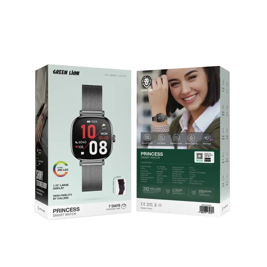 Green Lion Princess Smart Watch – Stylish, BT Calls, IP68
