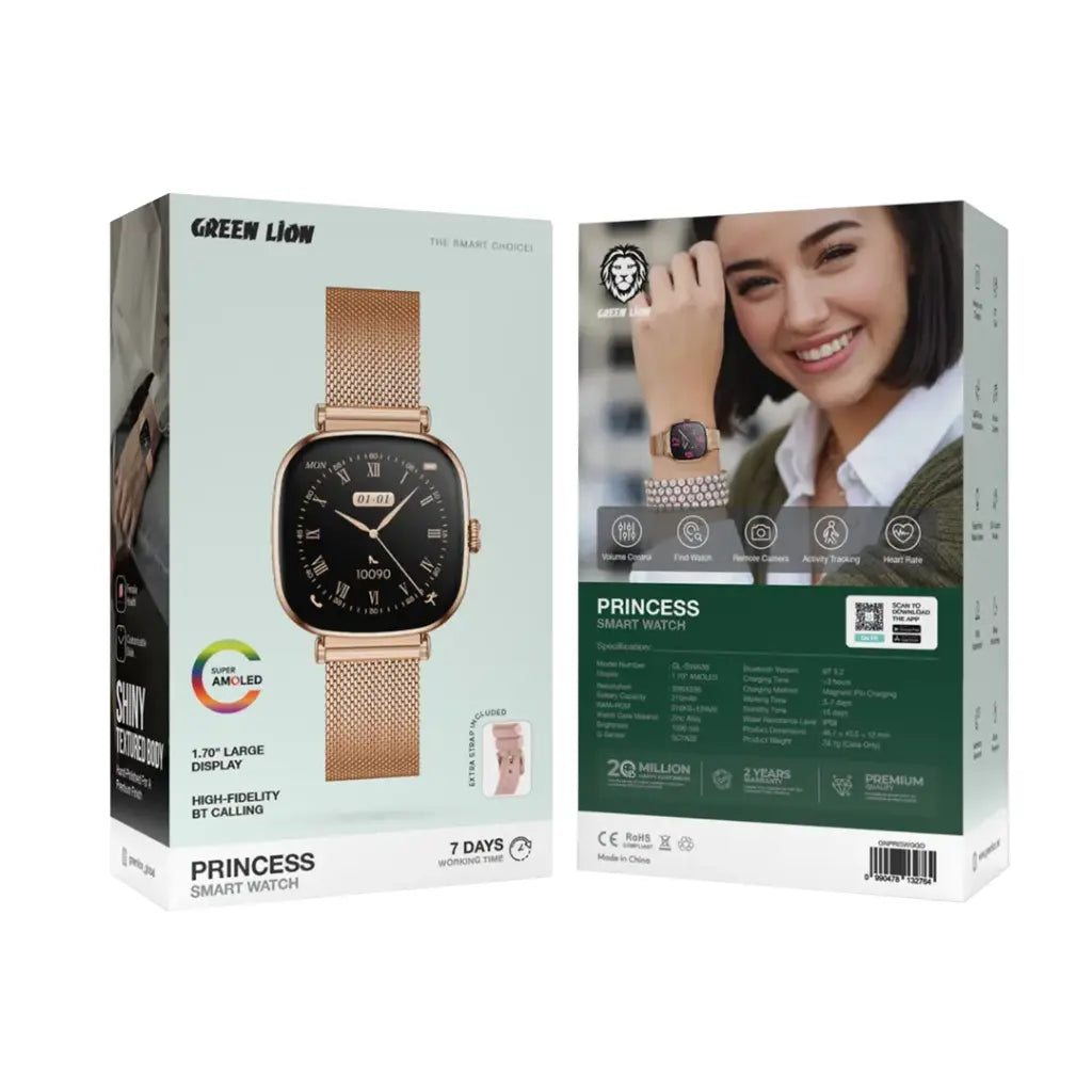 Green Lion Princess Smart Watch – Stylish, BT Calls, IP68