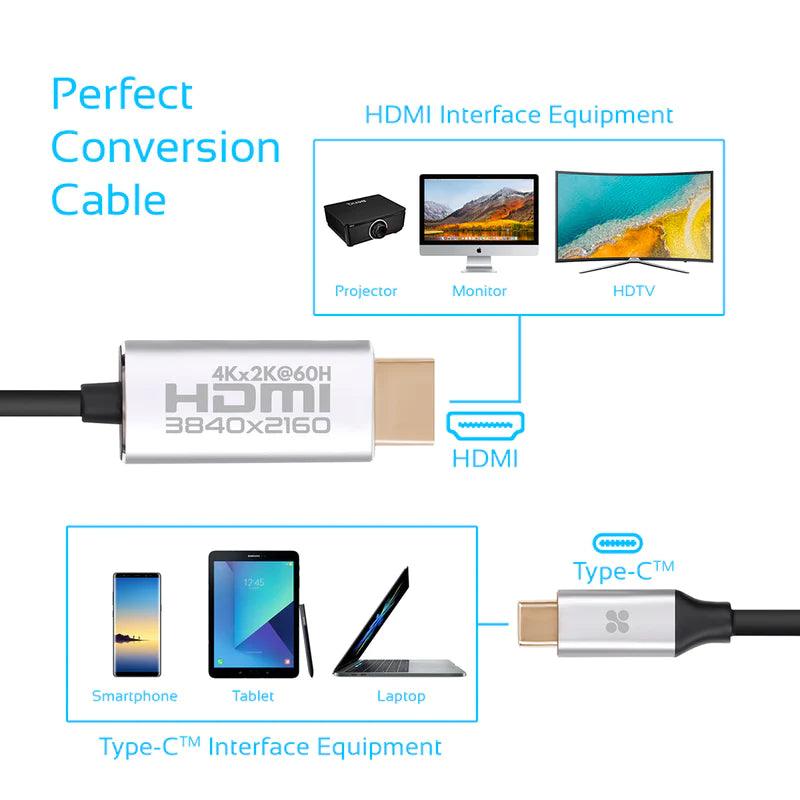 Promate USB C to HDMI Cable UltraHD 4K & 60Hz Clarity - Black