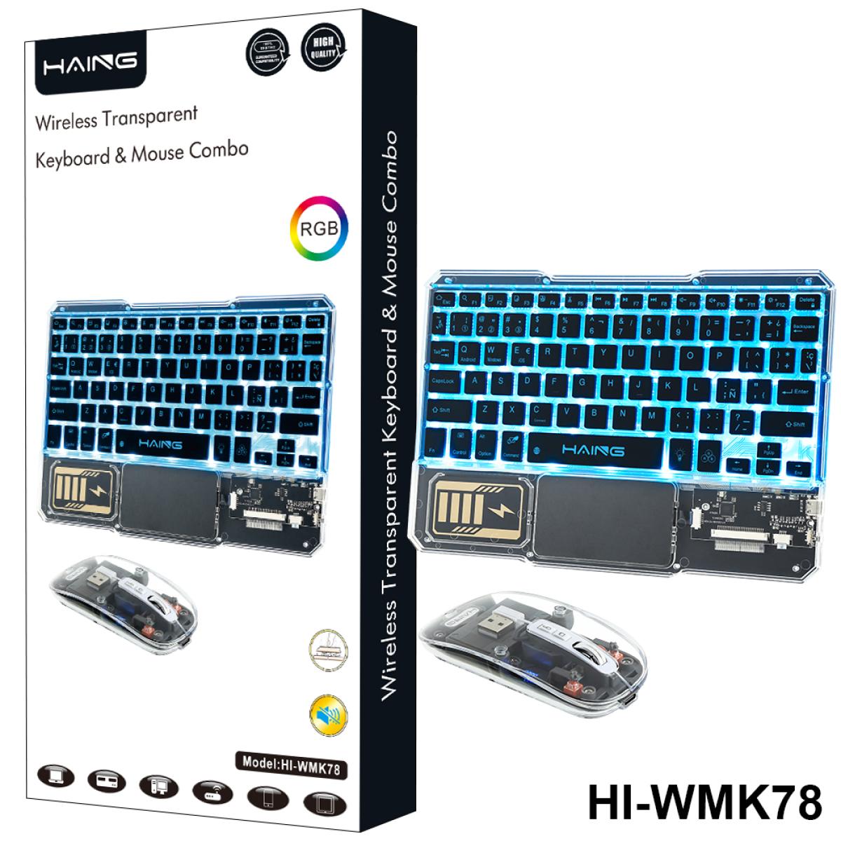 طقم لوحة مفاتيح وفأرة HAING HI-WMK78 اللاسلكي مع إضاءة RGB - شفاف