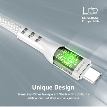 PROMATE TransLine Ci 27W Fast Charging USBC to Lightning Cable - Black & White