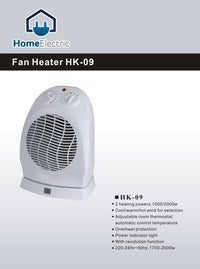 مدفأة مروحية كهربائية منزلية HK-09 | 1000–2000 واط، مع منظم حرارة وميزات أمان