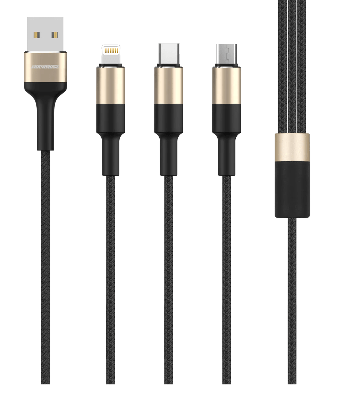 RockRose Acacia Max 3 in 1 3A Fast Charge Cable 1m Durable - Black