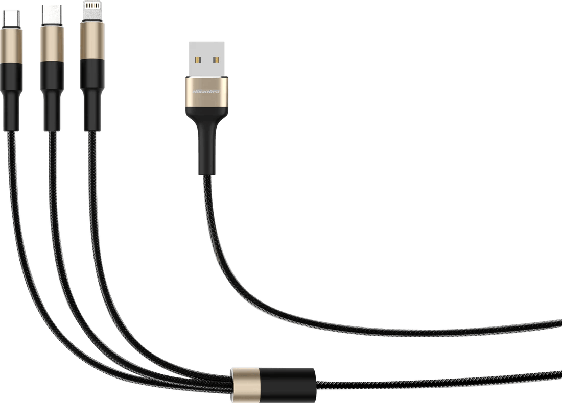 RockRose Acacia Max 3 in 1 3A Fast Charge Cable 1m Durable - Black