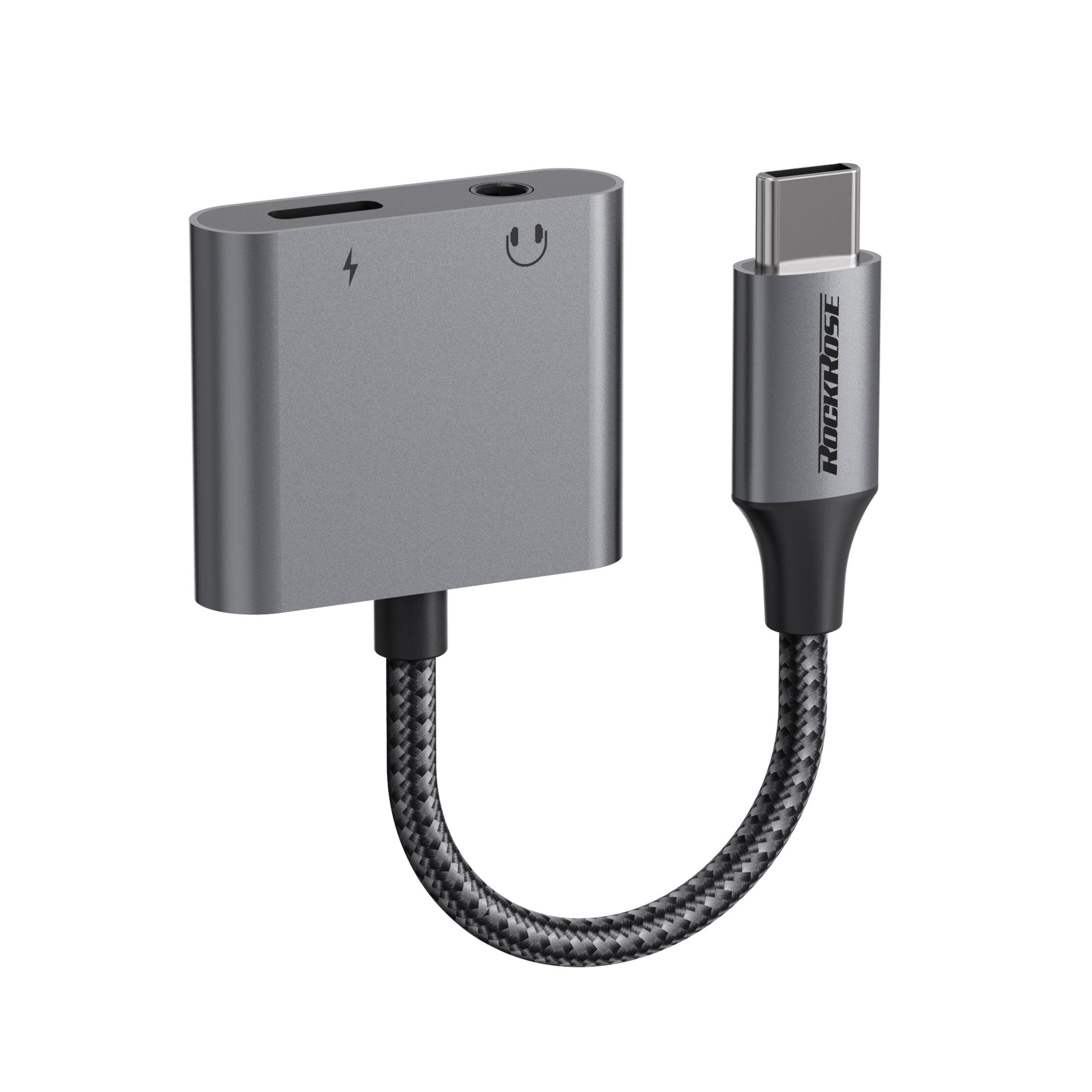 RockRose Nexus AC USB C to USB C & 3.5mm Adapter Charge & Listen - Grey