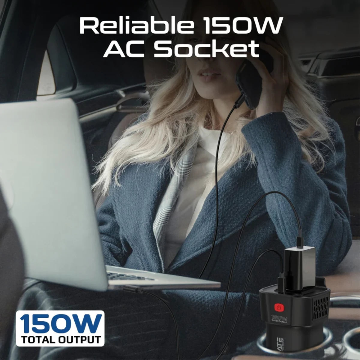 Promate Inverto-150W Multi-Port DC to AC Power Inverter with 150W AC Socket