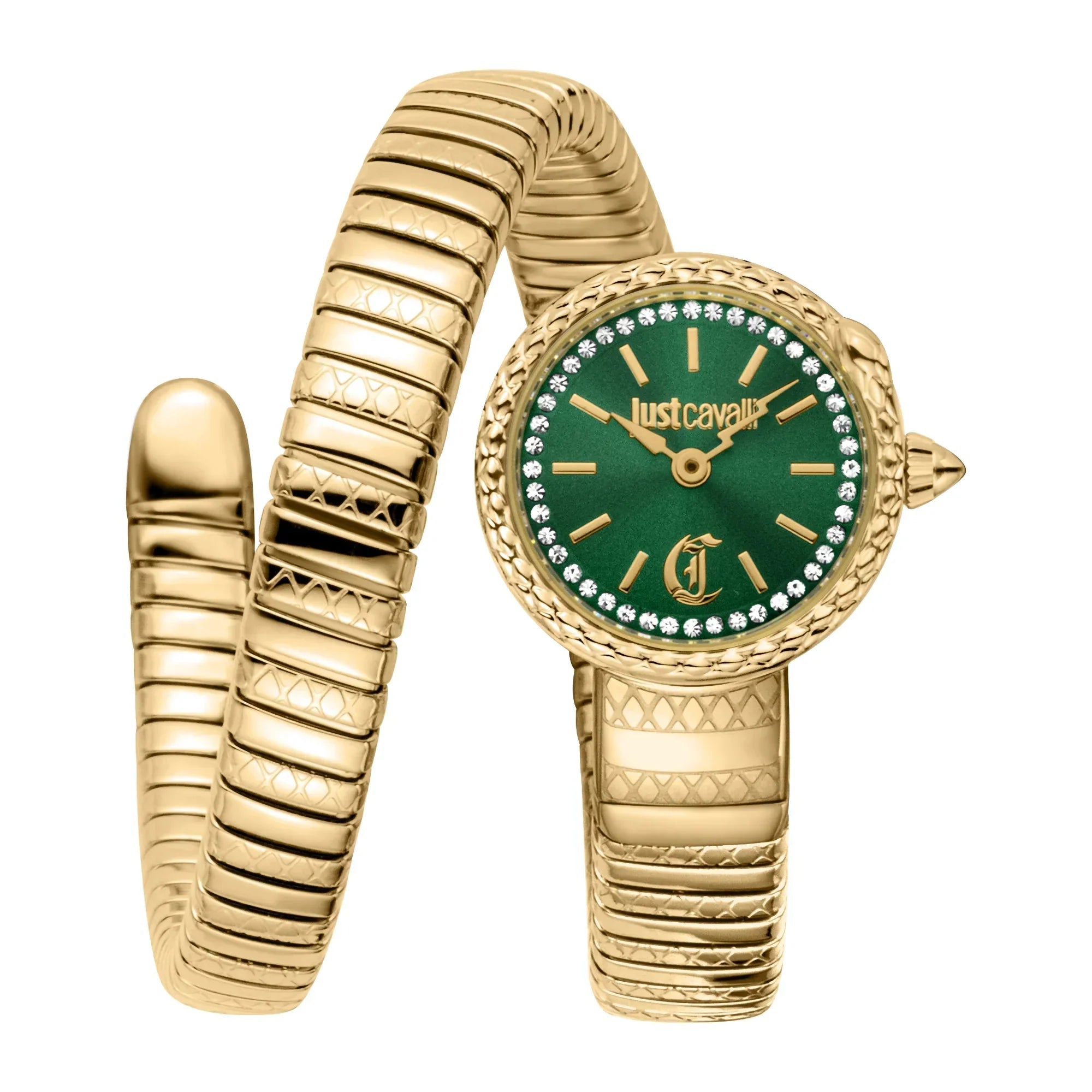 JUST CAVALLI JC1L351M0035 GOLDEN STEEL BAND GREEN DIAL FOR WOMEN