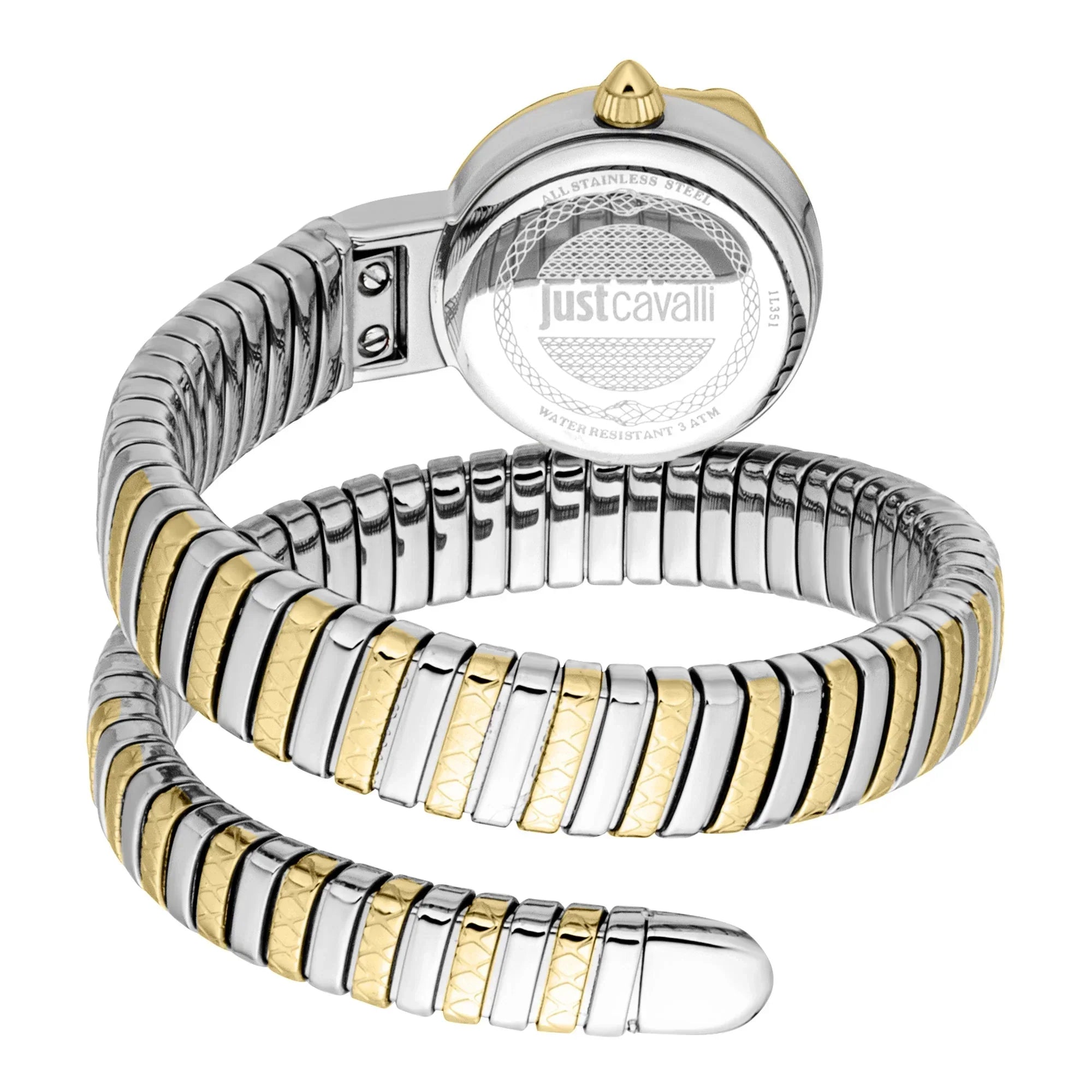 JUST CAVALLI JC1L351M0055 SILVER AND GOLD STEEL BAND WHITE DIAL FOR WOMEN