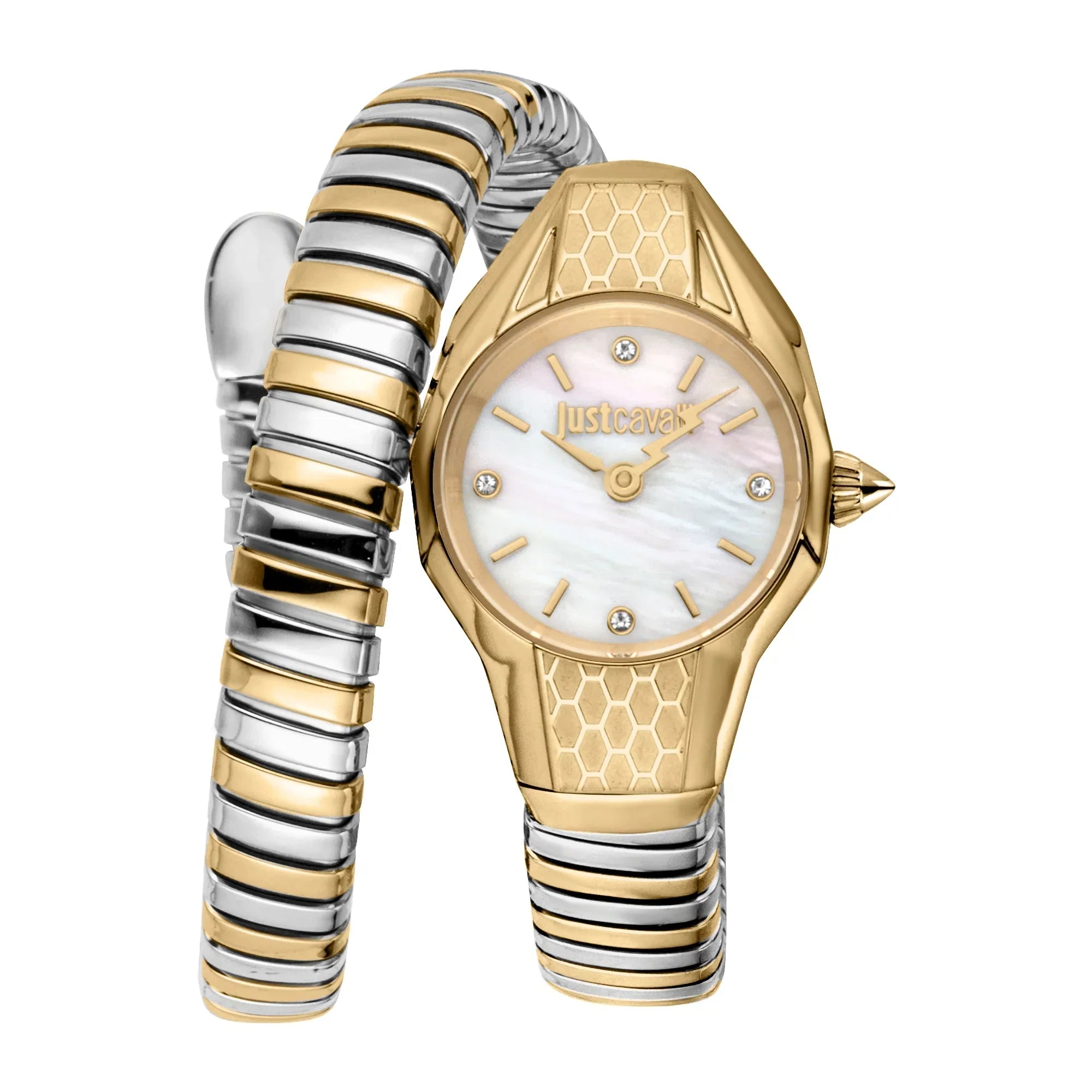 JUST CAVALLI JC1L375M0055 SILVER AND GOLD STEEL BAND WHITE DIAL FOR WOMEN