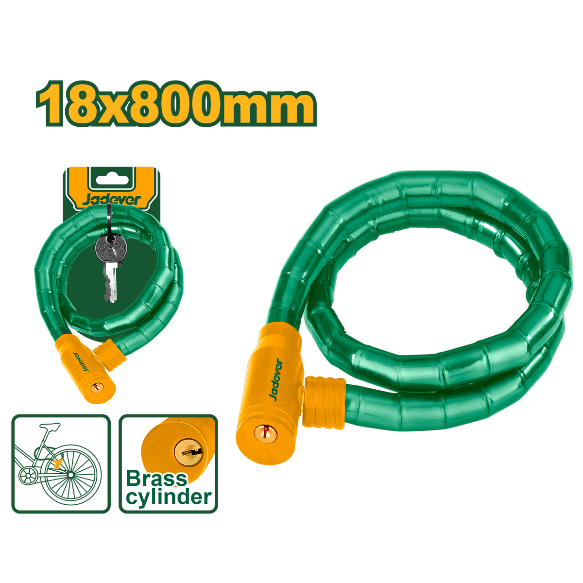 JADEVER Bicycle Snake Lock 18x800mm – Reinforced with Brass Cylinder &amp; 2 Keys (JDBK5108)