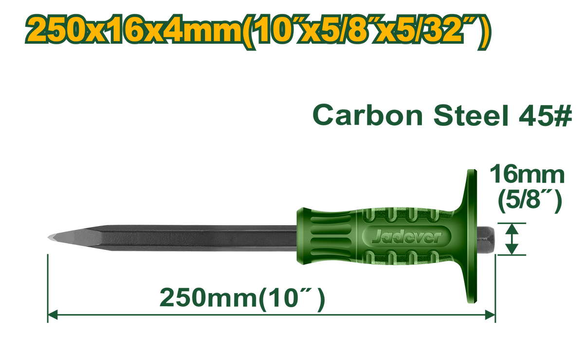 JADEVER Concrete Chisel 4×16×250mm – Heat Treated Masonry Chisel (JDCC1303)