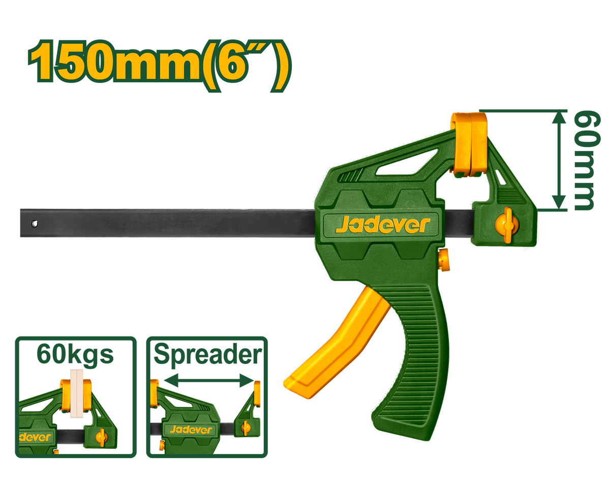 JADEVER Quick Bar Clamp 6" – 60×150mm One-Hand Woodworking Clamp (JDCP4306)