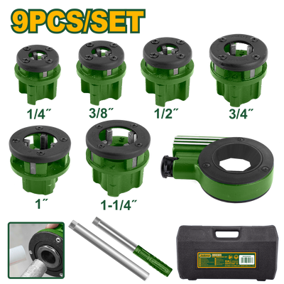 JADEVER Pipe Threading Set BSPT – 9 Pcs – 1/4" to 1-1/4" (JDJK1D61)