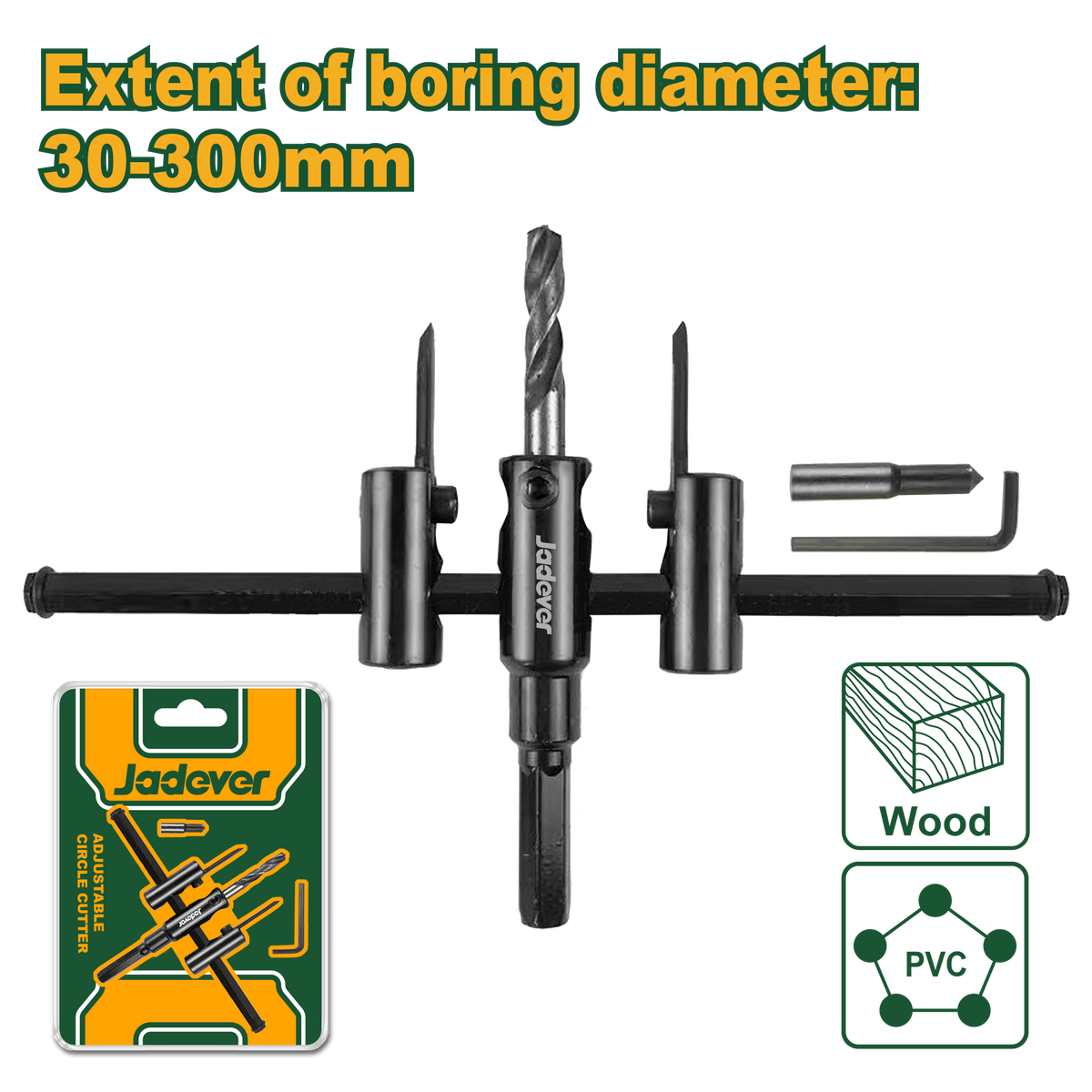 JADEVER Adjustable Circle Cutter – 30mm to 300mm Cutting Diameter (JDKJ9K03)