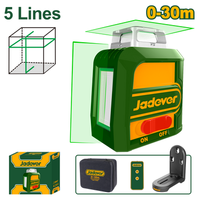 JADEVER Self-Leveling 360° Green Laser Level – Horizontal &amp; Vertical Lines, Lithium Battery + Remote (JDLE2M05)