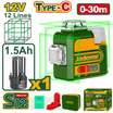JADEVER Cordless 3D Green Laser Level – 12V, 30m Range, 360° Horizontal & Vertical Lines, USB-C Charging (JDLE8M12)