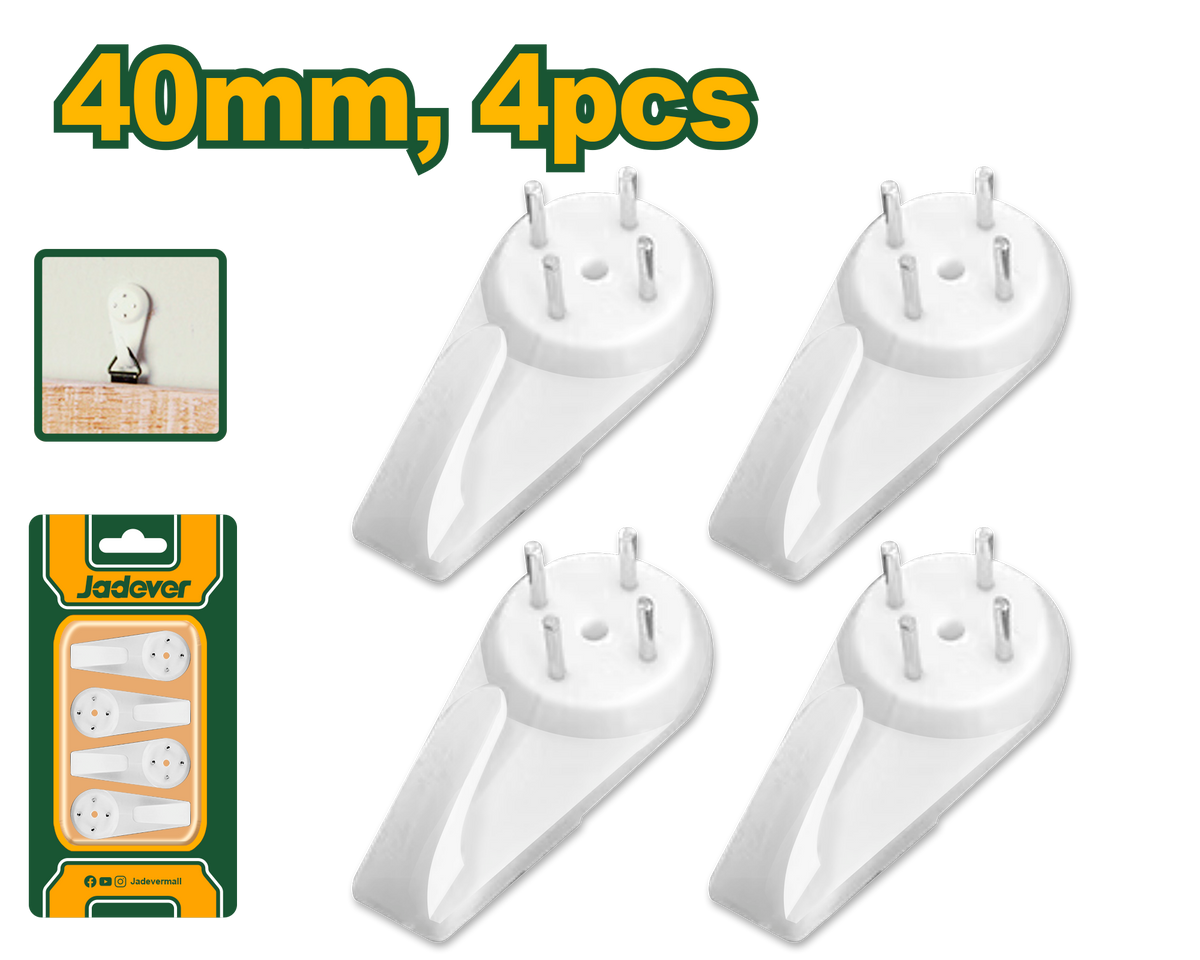 JADEVER Hardwall Picture Hangers – 40mm, 4 Pcs, Heavy-Duty ABS Hooks (JDPHK1K02)