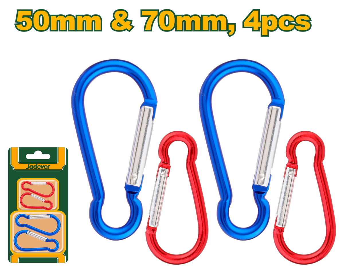 JADEVER Aluminum Carabiner Set – 4 Pcs, 50mm &amp; 70mm (JDQL2K01)