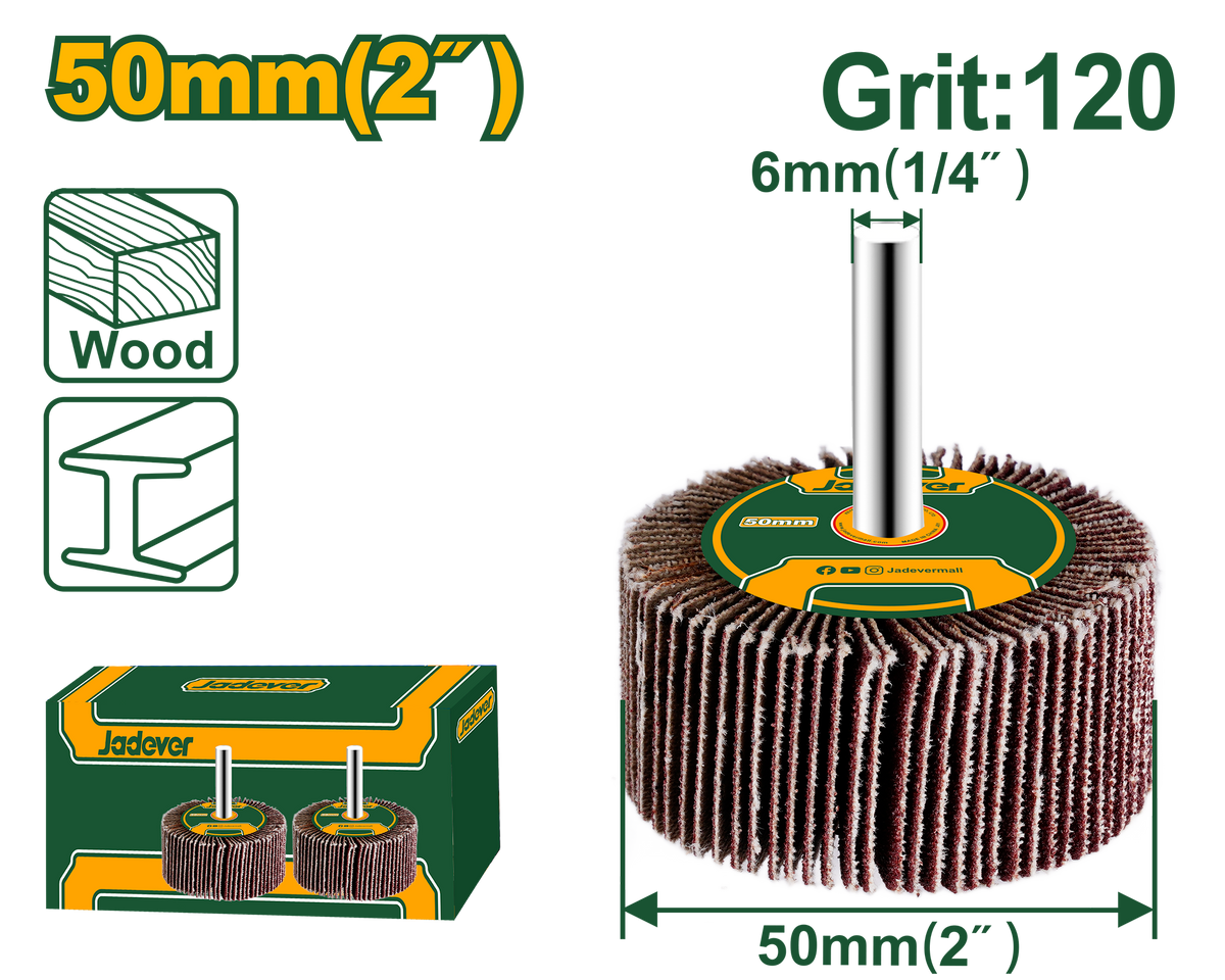 JADEVER Flap Wheel with Shaft 50 x 25 x 6mm – Grit 120# (JDYW5004)