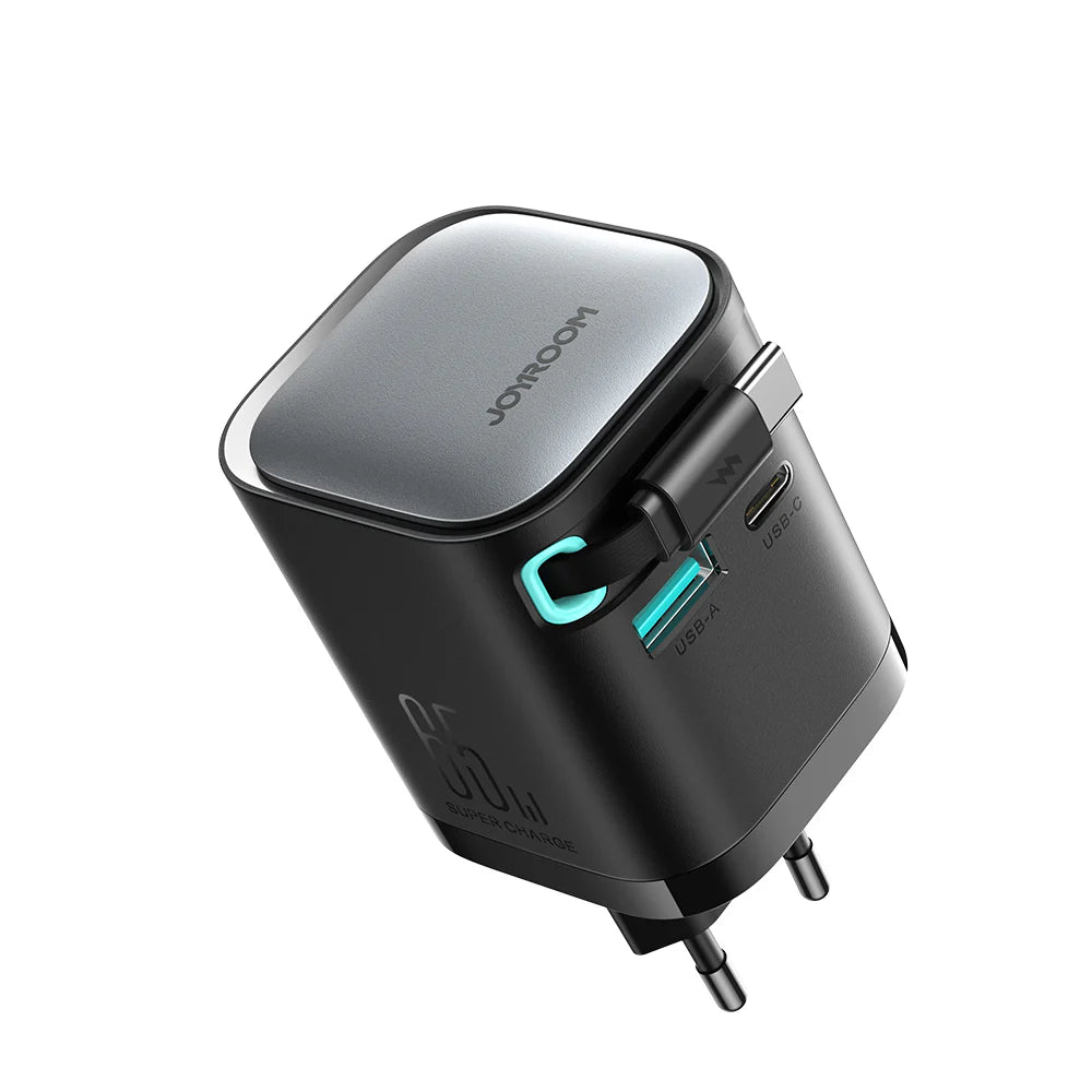 JOYROOM GaN 65W Charger with Retractable Cable – Fast & Compact