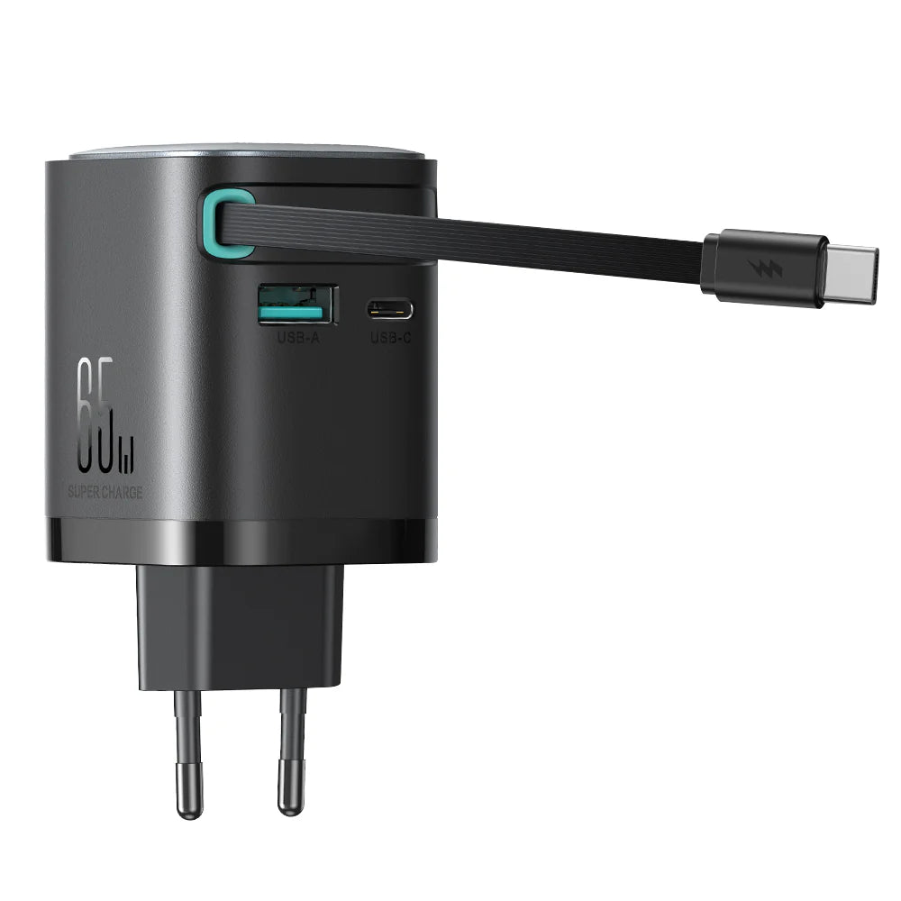 JOYROOM GaN 65W Charger with Retractable Cable – Fast & Compact