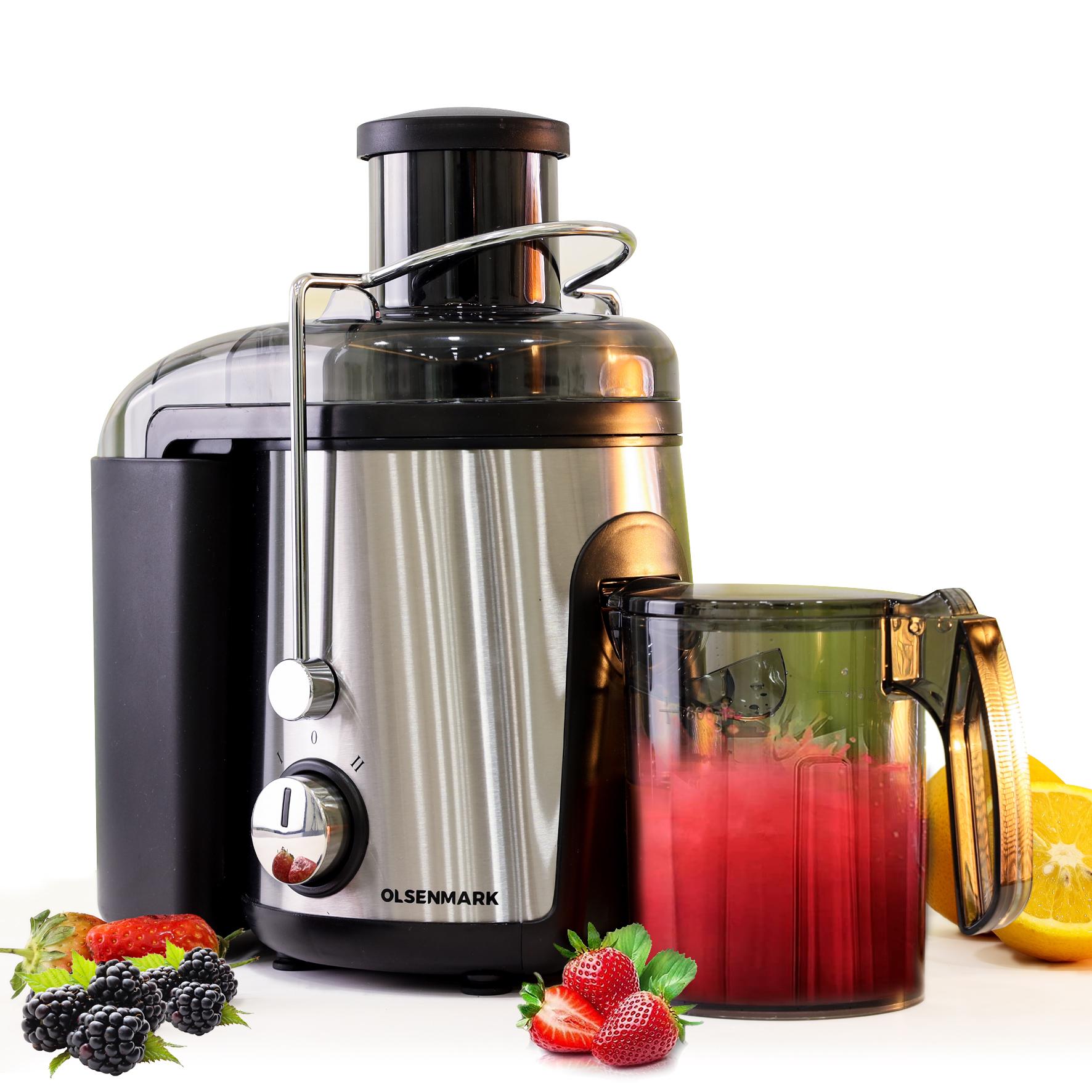 Olsenmark 400W Juicer with 75mm Wide Mouth & Stainless Steel Body – Dual Speed, 1.3L Pulp Container