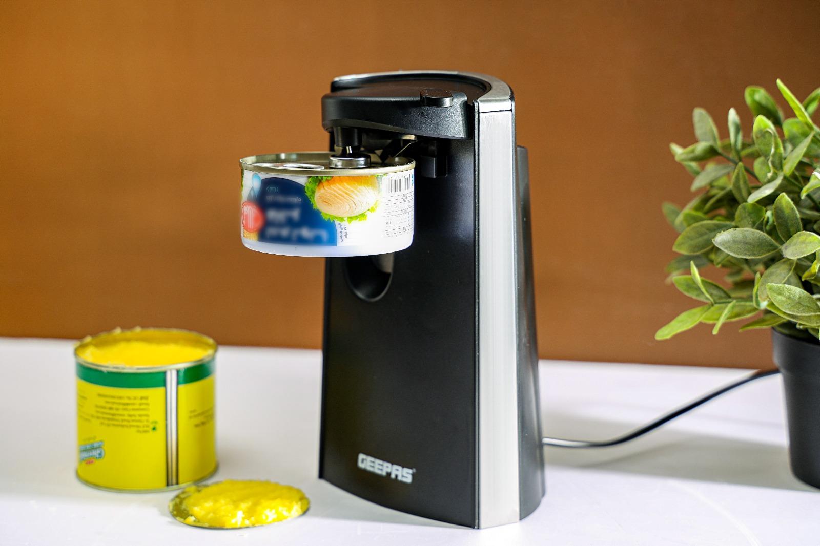 Geepas 60W 3-in-1 Electric Can Opener & Knife Sharpener, Black GCO63023UK