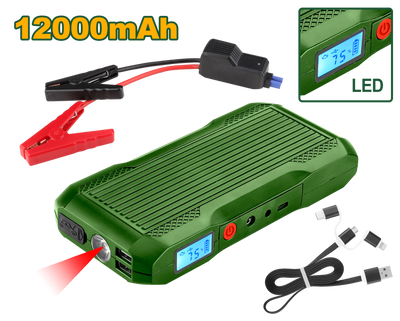 Jadever 12000mAh Car Jump Starter with Power Bank & LED
