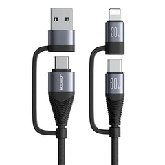 Joyroom 60W 4 in 1 Fast Charging Cable USB A & Type C to Lightning & Type C - Black