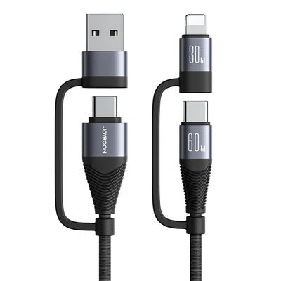 Joyroom 60W 4 in 1 Fast Charging Cable USB A & Type C to Lightning & Type C - Black