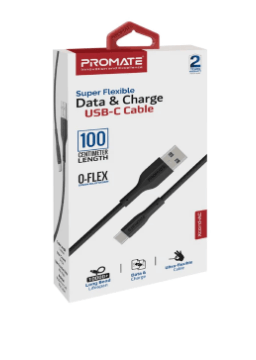 PROMATE USB C Cable Flexible and Durable for Charging & Data - Black