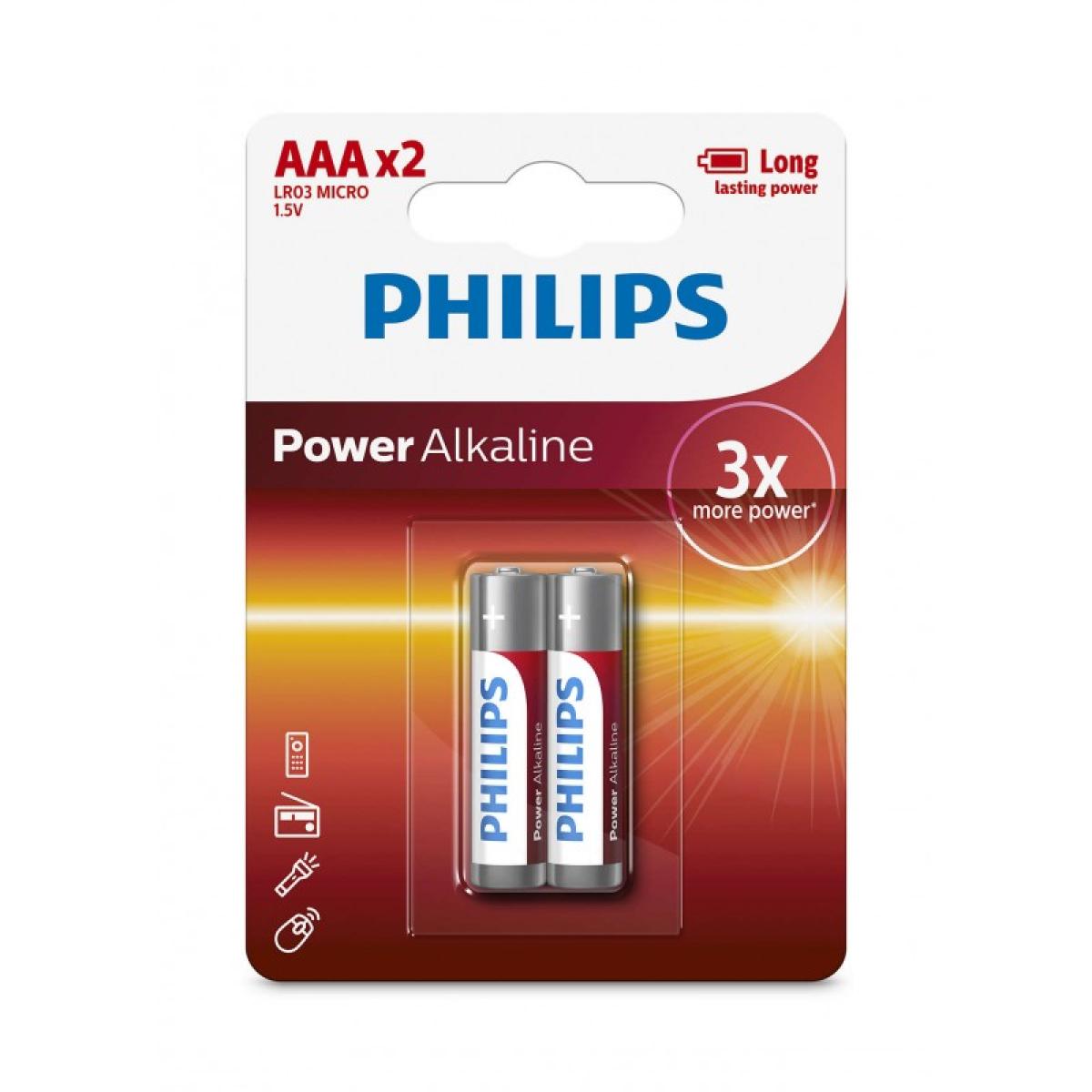 Philips LR03P2B/97 AAA 1.5V Long Lasting Power Alkaline Battery Pack of 2