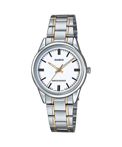 Casio Simple Silver & Golden St.Steel Silver Dial For Women LTP-V005SG-7A