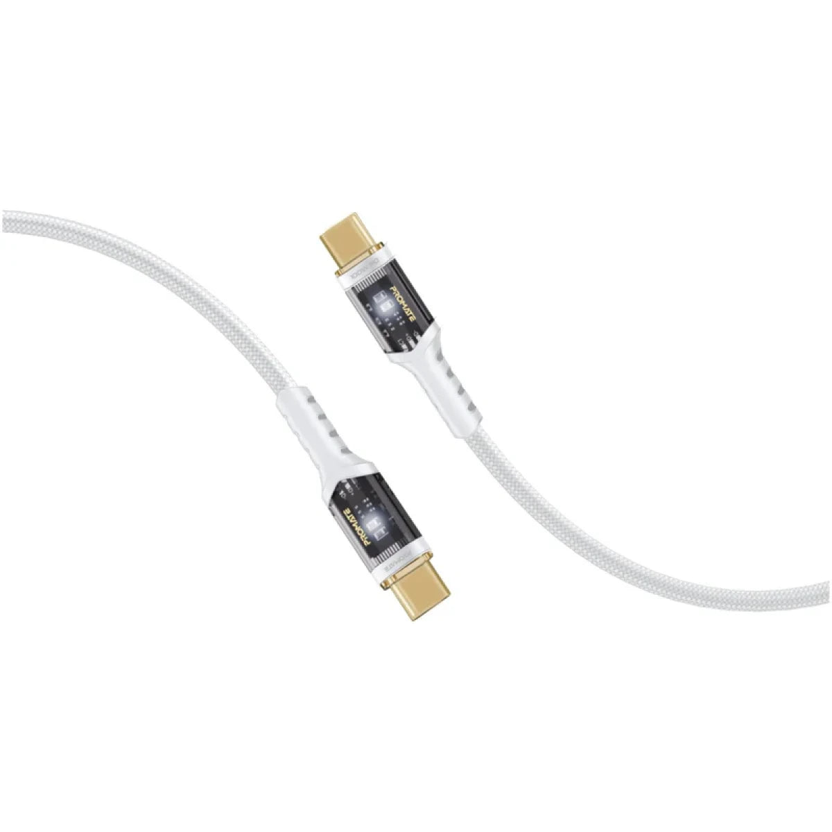 Promate LucidLine-CC200 High Tensile Transparent 100W PD USB-C Cable with LED Light - 2m