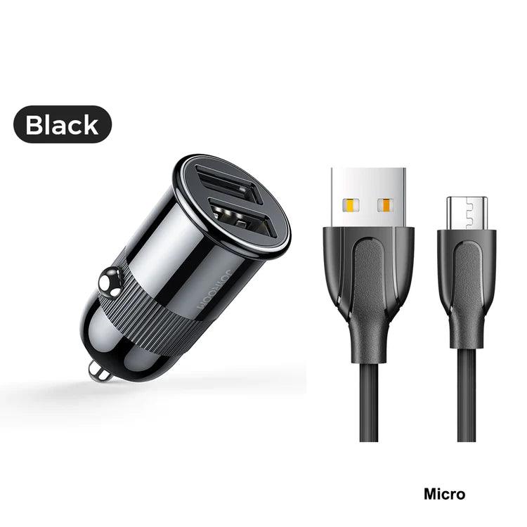 Joyroom 3.1A Fast & Safe Car Charger for 2 Devices - Black & White