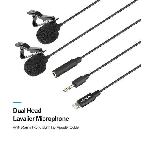 BOYA BY-M2D Dual Lavalier Mic for iPhone – 2-Person Audio