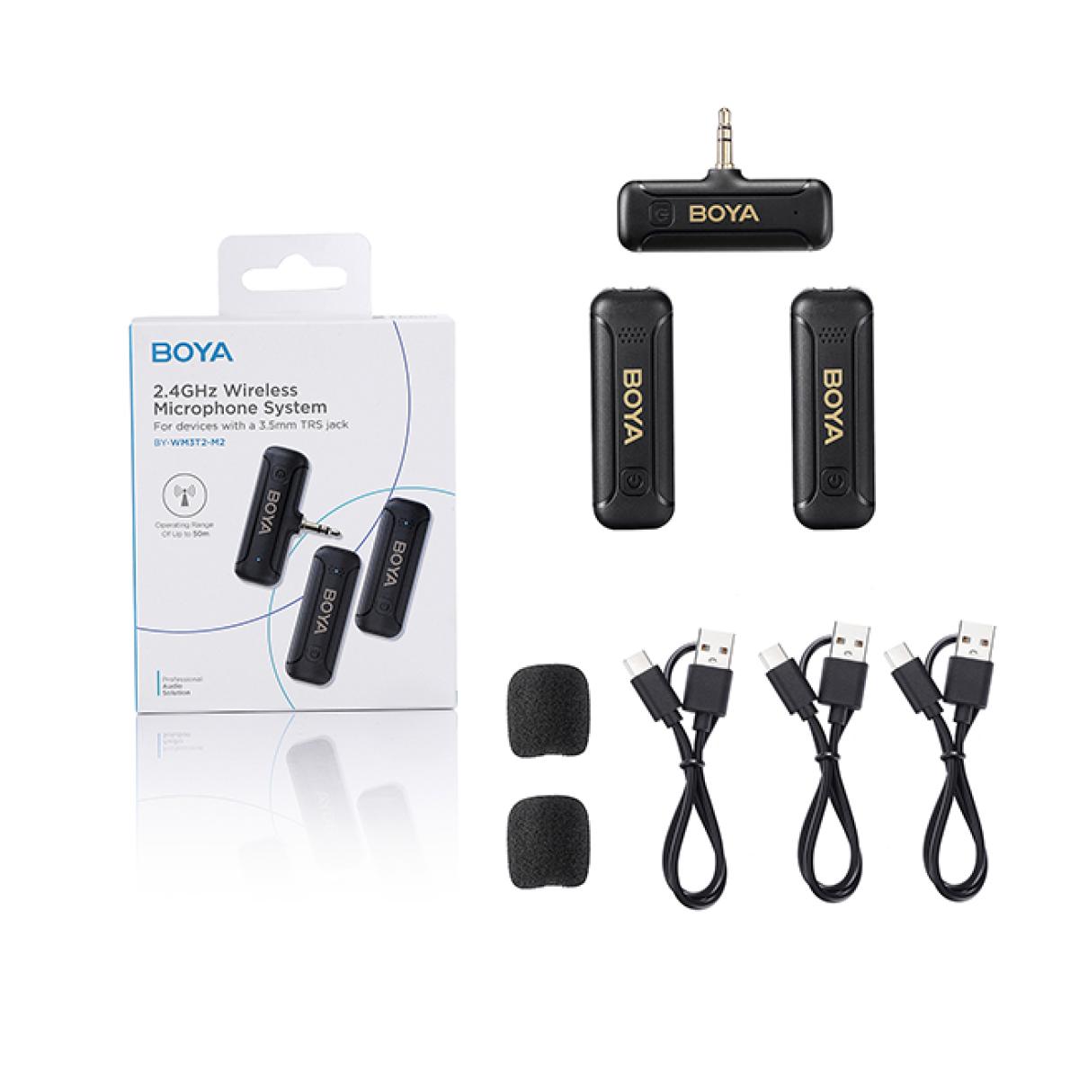 BOYA 2.4GHz AUX 3.5mm Wireless Microphone System (Two Mic) - Black