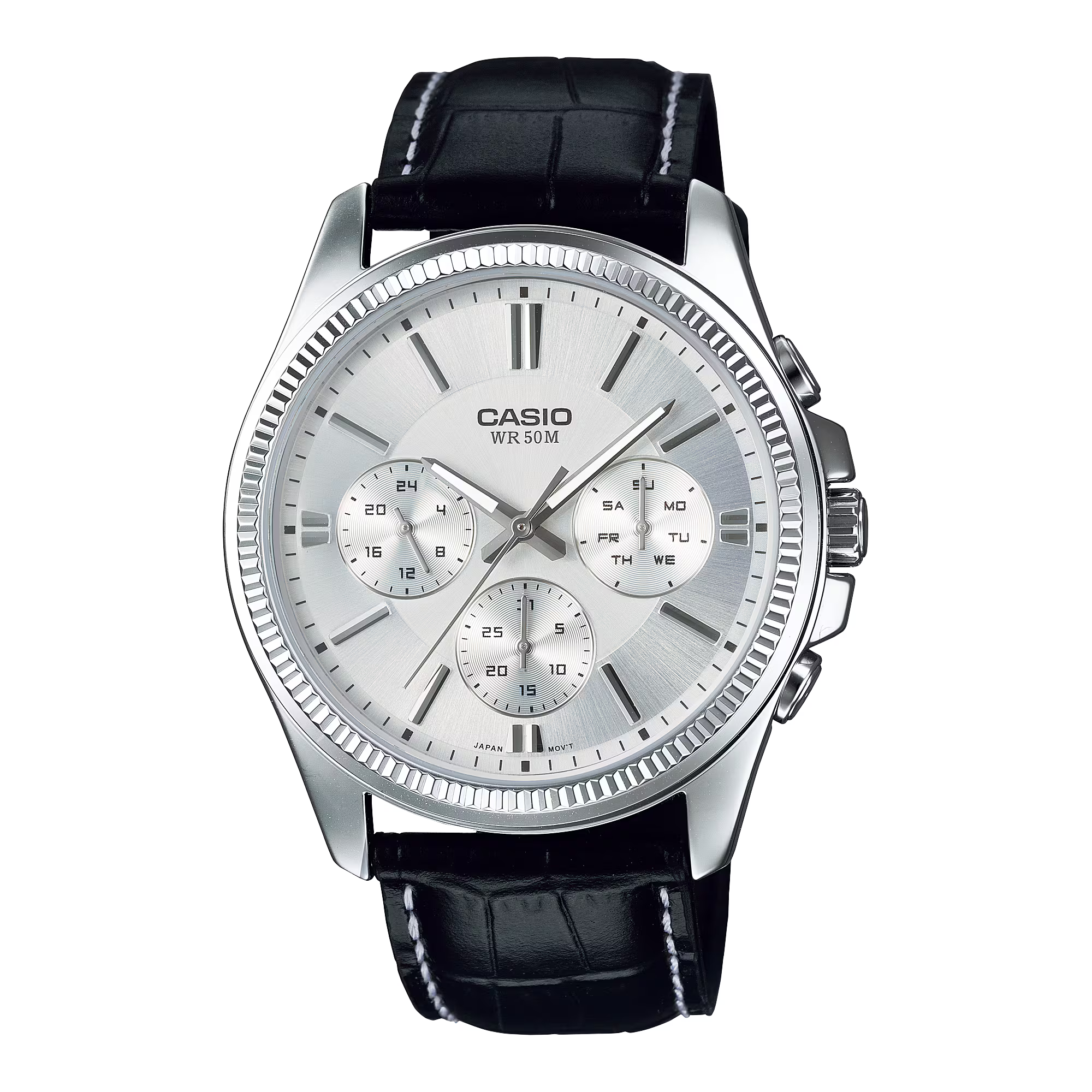 Casio MTP-1375L-7A Classic Multifunction Black Leather Silver Dial for Men