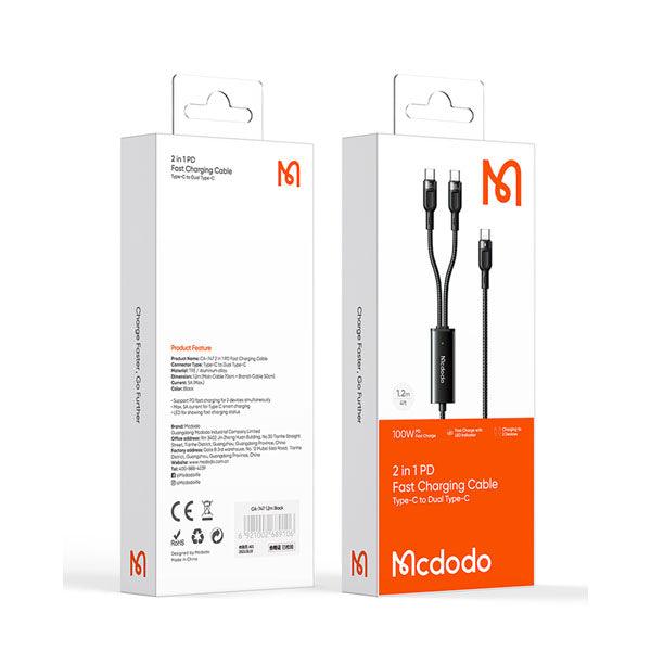 Mcdodo 2in1 100W PD Type C to Dual Type C Charge Cable 1.2M - Black