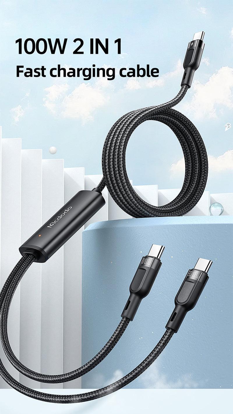 Mcdodo 2in1 100W PD Type C to Dual Type C Charge Cable 1.2M - Black