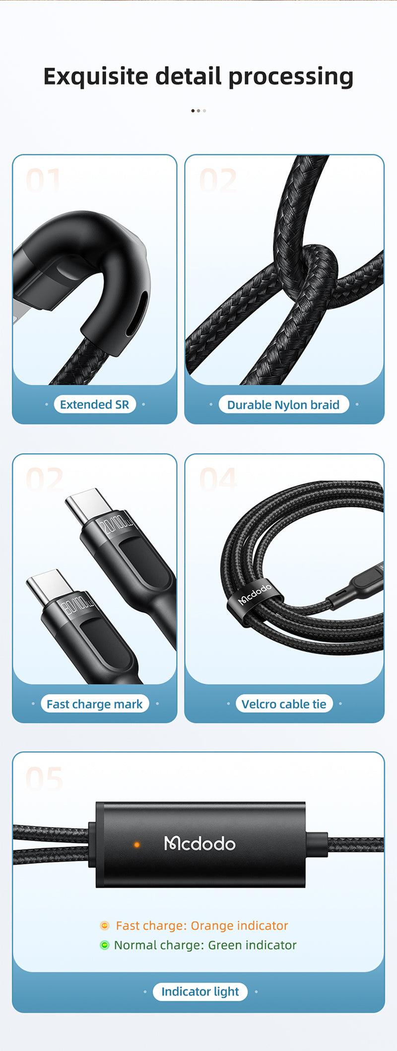 Mcdodo 2in1 100W PD Type C to Dual Type C Charge Cable 1.2M - Black