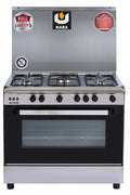 Nara NAXG/9000-BG Gas Cooker, 90 cm, Full Safety, Silver with Black Glass