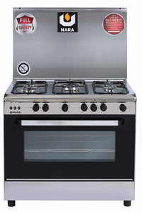 Nara NAXG/9000-BG Gas Cooker, 90 cm, Full Safety, Silver with Black Glass