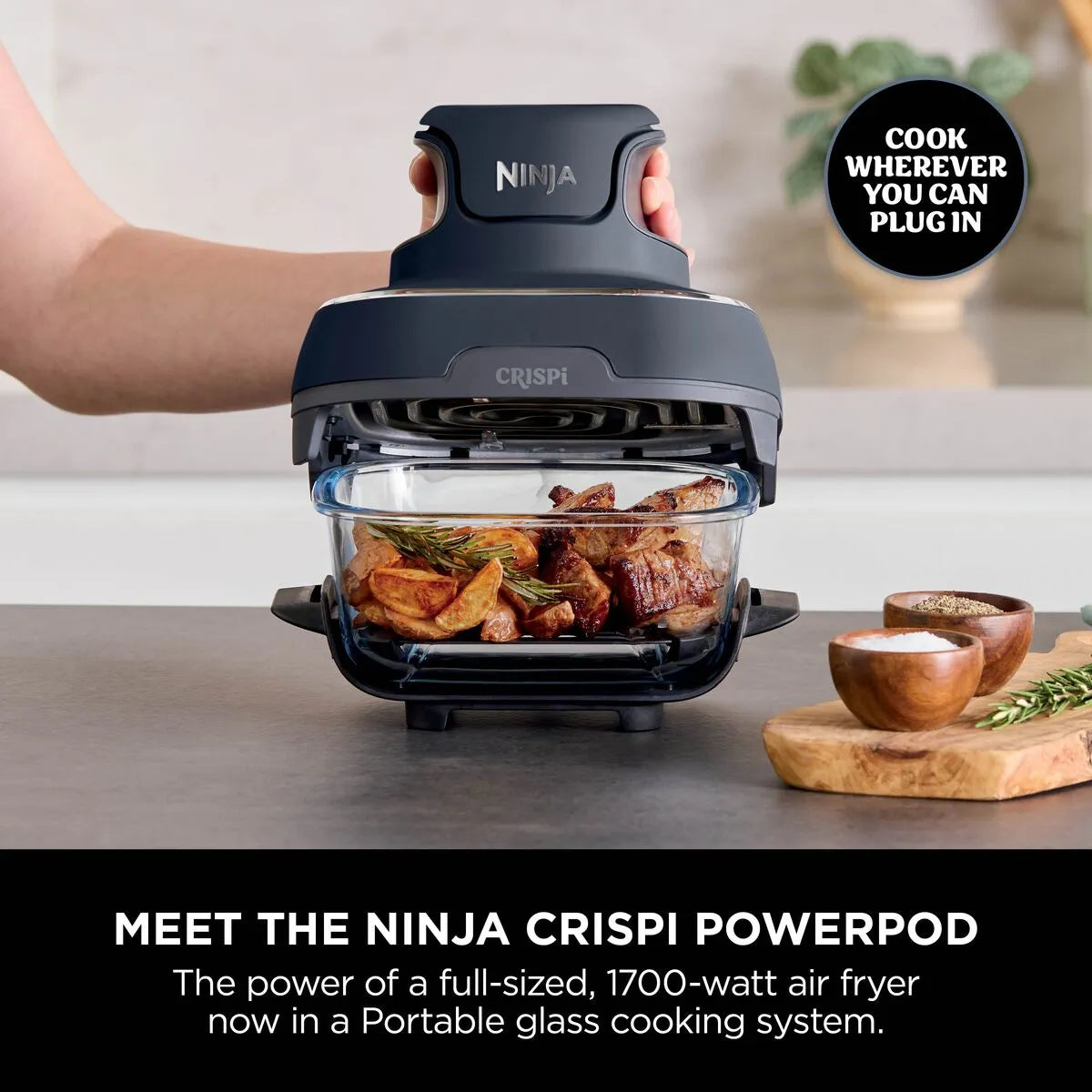 Ninja Crispi FN101MEGY 4-in-1 Portable Air Fryer – Glass Cooking System, 1700W